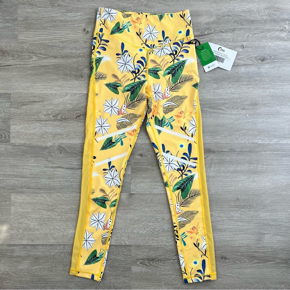 NWT ZYIA Reflective Light Tight Floral Leggings 7/8 Ankle Mesh High Rise 2 - Picture 2 of 6